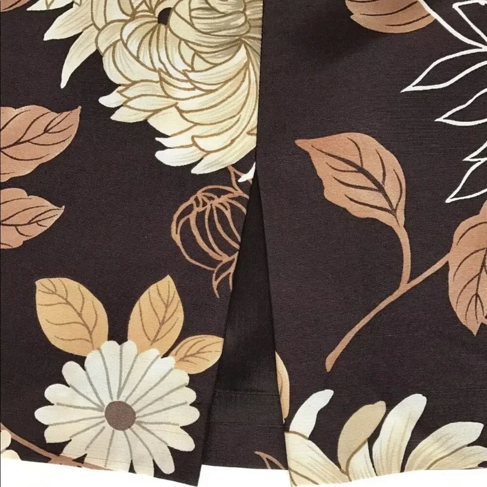 Maggy London 6 Ivory Floral on‎ Brown 100% Silk Skirt PRISTINE